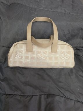 AUTHENTIC CHANEL Beige Top-Handle Satchel with Signature Monogram